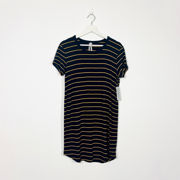 NWT Jo & Co Jeans Blue/Gold Striped Scooped Hem T-Shirt Dress - Picture 1 of 5